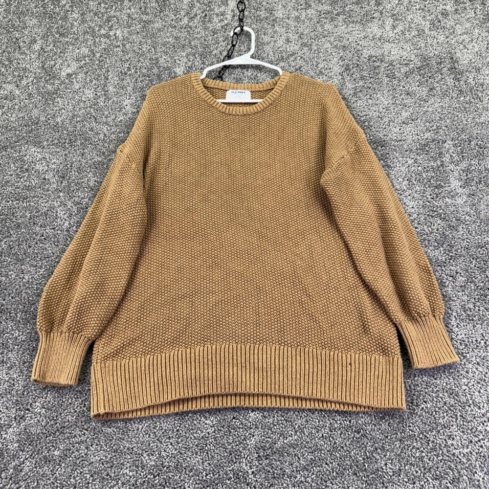 Old Navy Sweater Tunic Womens M Brown Crew Neck Chunky Knit Pullover Casual Cozy